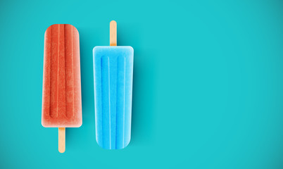 Colorful ice creams on blue background, vector illustration
