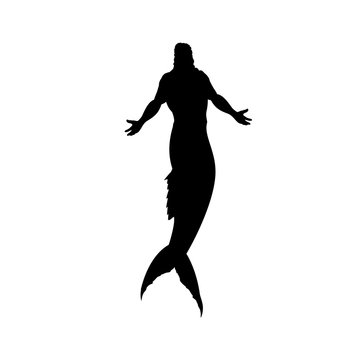 Mermaid man silhouette mythology fantasy. Vector illustration.