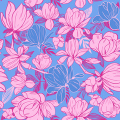 Obraz premium Seamless pattern with magnolia flowers. Vector illustration