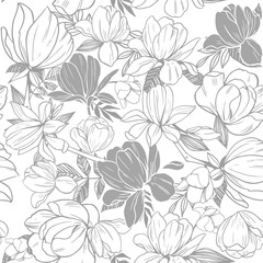Seamless pattern with magnolia flowers. Vector illustration