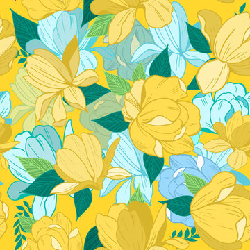 Seamless pattern with magnolia flowers. Vector illustration © aksol