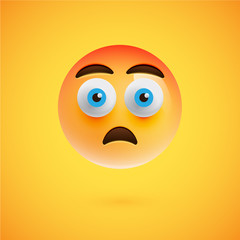 Realistic yellow emoticon in front of a yellow background, vector illustration