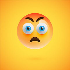 Fototapeta premium Realistic yellow emoticon in front of a yellow background, vector illustration