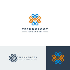 Technology logo template, hearth icon design vector
