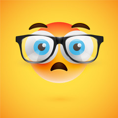 Fototapeta premium 3D yellow emoticon with eyeglasses, vector illustration