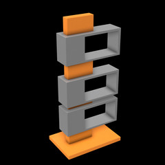 Showcase Displays Retail Shelves Stand. Trade show booth. 3d render illustration on black background. Template mockup for your design.