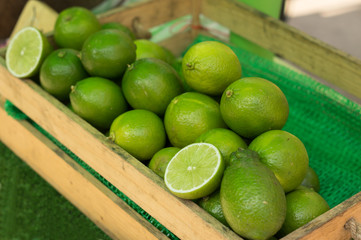 Lime fruits on market place.