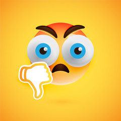 Emoticon with thumbs down, vector illustration