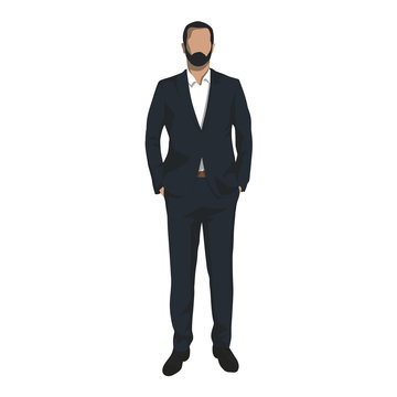 Business man standing with hands in pockets, isolated vector illustration. Business people