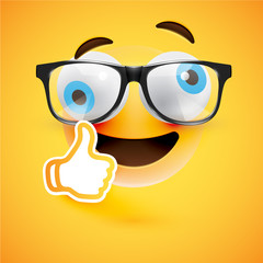 Emoticon with thumbs up, vector illustration