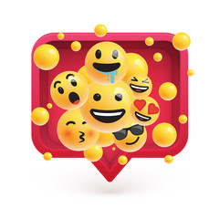 High-detailed emoticons in a red 3D speech bubble, vector illustration