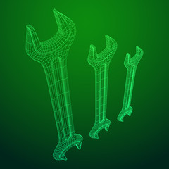 Wrench. Spanner repair tool. Mechanic or engineer instruments. Support service wireframe low poly mesh vector illustration