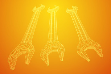 Wrench. Spanner repair tool. Mechanic or engineer instruments. Support service wireframe low poly mesh vector illustration