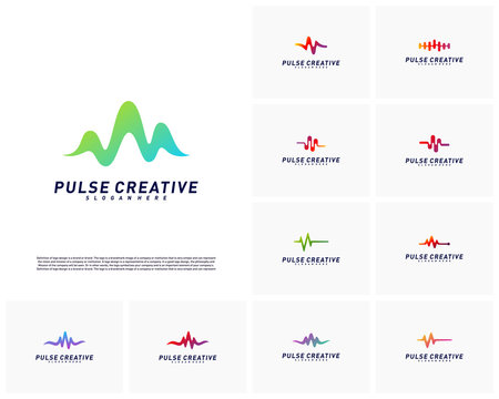 Set of Medical Pulse or Wave logo design concept.Health Pulse logo template vector. Icon Symbol