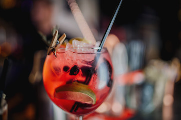 bright alcoholic drink on the table in the bar