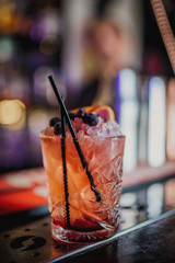 bright alcoholic drink on the table in the bar