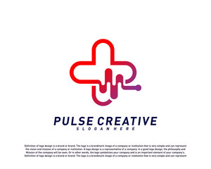 Obraz premium Plus Medical Pulse or Wave logo design concept. Healthcare Pulse logo template vector. Icon Symbol