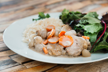 White Veal Stew (Blanquette de Veau) and rice