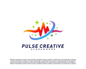 Plus Medical Pulse or Wave logo design concept. Healthcare Pulse logo template vector. Icon Symbol