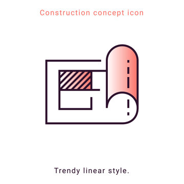 Structure paper icon. Construction plan symbol in vector line style. Architecture banner with structure plan icon on white background. Building concept, strategy, plan, planning. Engineering concept.