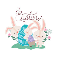 easter label with egg and flowers icon