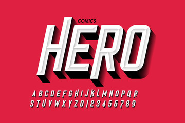 Comics hero style font design, alphabet letters and numbers