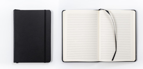 black notebook on white background with clipping path