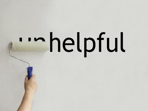 the word unhelpful is filled with white paint and becomes helpful