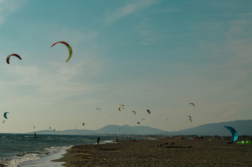 Kites on the beach of Ada Bojana, Montenegro