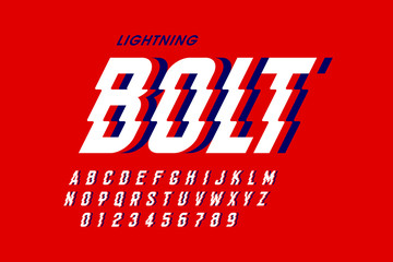 Lightning bolt style font design, alphabet letters and numbers