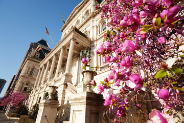Facade of Baltimore City Hall in Maryland, USA