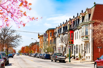 Baltimore streets in spring, Maryland, USA - obrazy, fototapety, plakaty