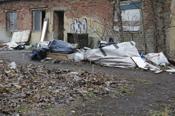 Environmental problems and nature pollution. Waste dumped in the city, an illegal social issue....