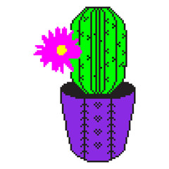 Vector illustration of cactus and pot icon. Vector pixel art