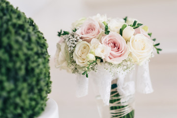 Bridal bouquet with pastel colors, soft and pleasant.