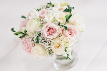 Bridal bouquet with pastel colors, soft and pleasant.