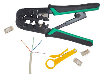 Crimping tool with a network cable isolated