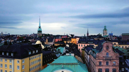 Gamla Stan buildings in the old town , aerial view, Stockholm , Sweden