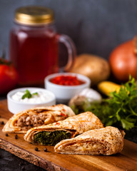 tasty pancakes (blinis) with meat