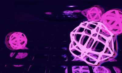 Abstrakte leuchtende Kugeln auf vielen kleinen Spiegeln in 3D