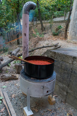 Cooking Ajvar in pot