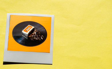 Instant photo on colored yellow background