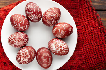 Still life with Pysanka, decorated Easter eggs