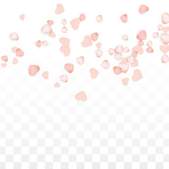 Love Hearts Confetti Falling Background. St. Valentine's Day pattern Romantic Scattered Hearts. Vector Illustration for Cards, Banners, Posters, Flyers for Wedding, Anniversary, Birthday Party, Sales.