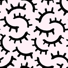 Fototapeta premium Seamless pattern with cute doodle eyelashes isolated on baby pink background. 