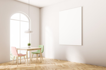 Corner of cafe with poster