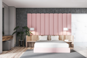 Pink and gray bedroom interior