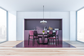 Purple kitchen interior with table