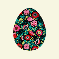 Template for greeting card or invitation. Easter motif with egg. Floral ornament