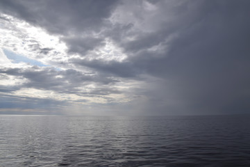 The Sea in a grey overcast day with a view of the horizon